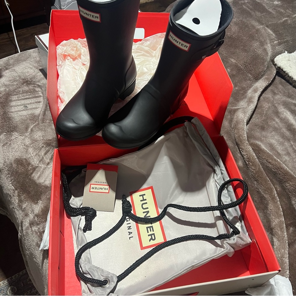 Hunter Women's Original Back Adjustable Short Rain Boots Black Size 7